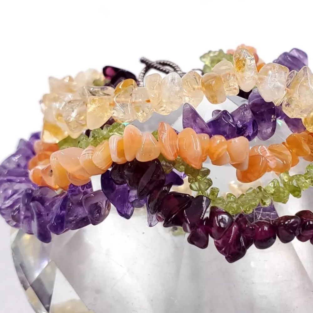 Sterling Silver Toggle Clasp Multi Gemstones Stra… - image 5